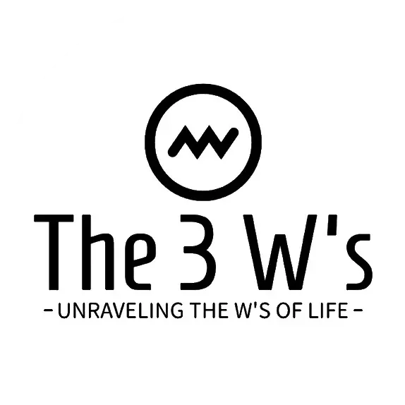 Round logo image for '3 Dubs' featuring stylized lettering symbolizing the exploration of life's fundamental questions: 'Who Is, What Is?', 'When Is, Where Is?', and the 'Wise Whys?'.