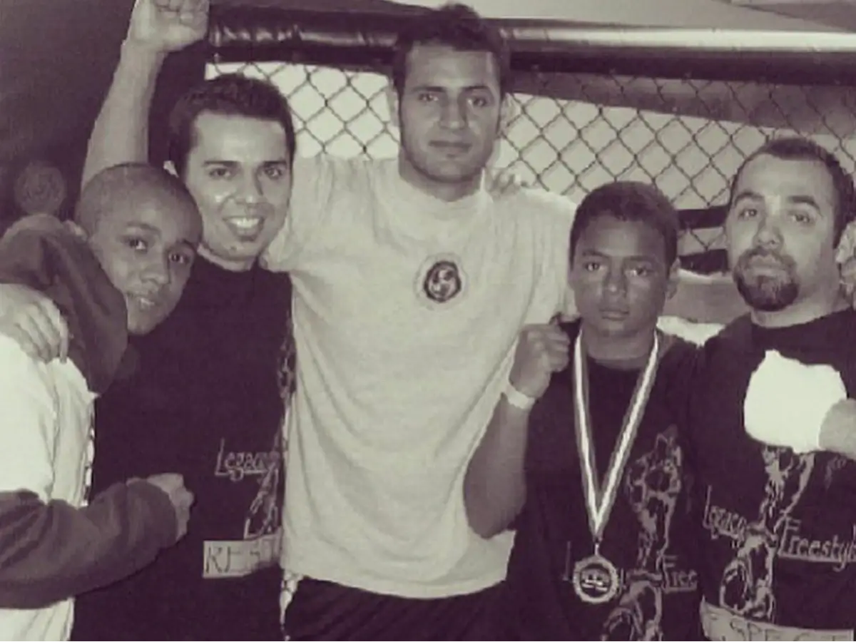 Crvne posing with his team, Legacy Fight Team, out of Santa Ana, CA before an MMA bout.